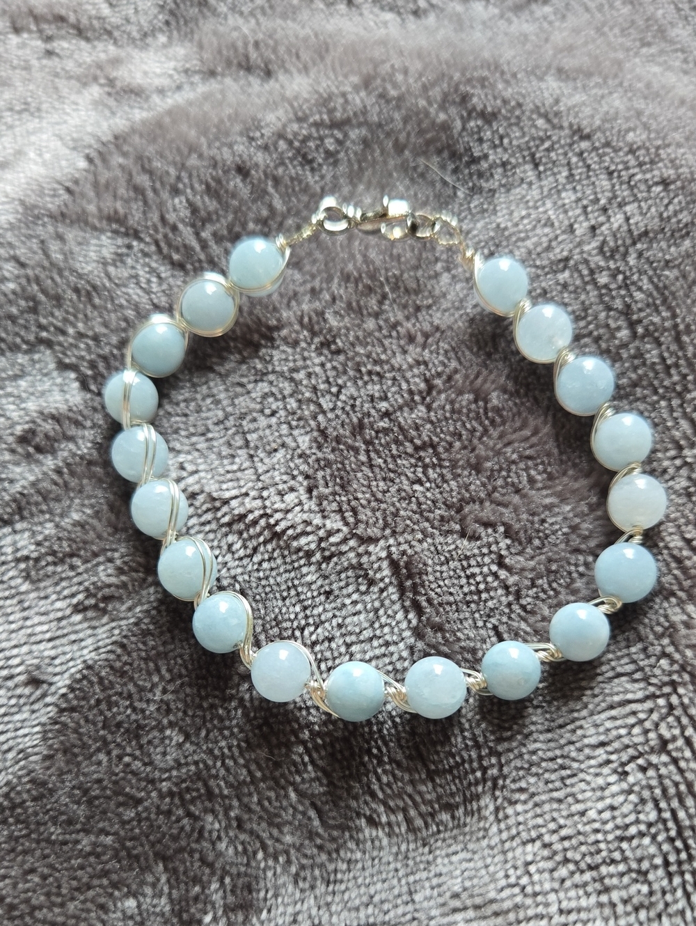 Aquamarine Light Blue Beaded Wire-Wrap Bracelet 💫 Artisan